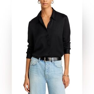 French Connection Ennis Satin Black Button-Up Shirt